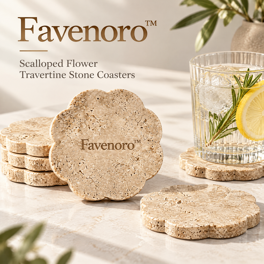 Favenoro™ Scalloped Flower Travertine Stone Coaster Set