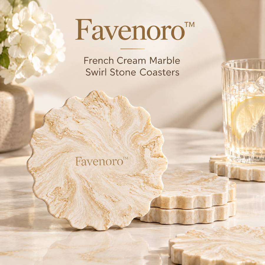 Favenoro™ French Cream Marble Swirl Stone Coasters