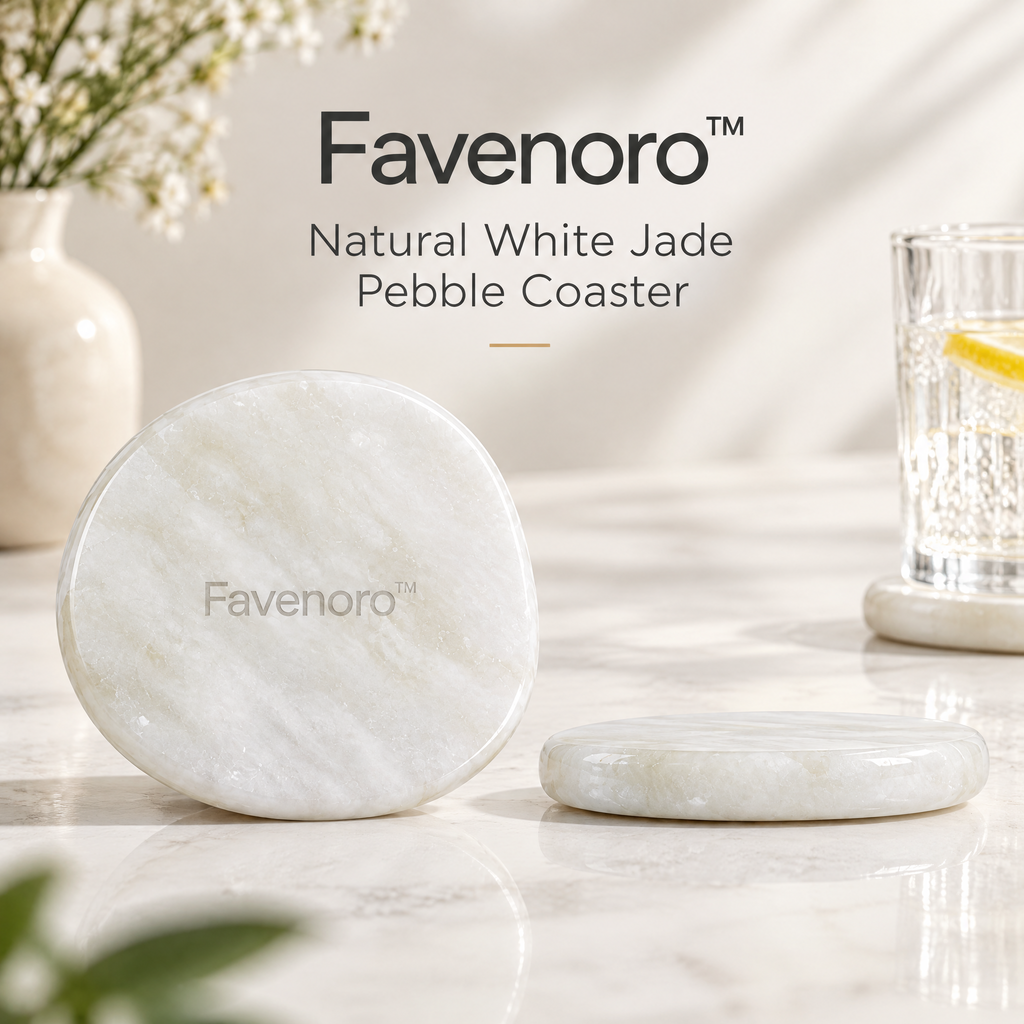 Favenoro™ Natural White Jade Pebble Drink Coaster