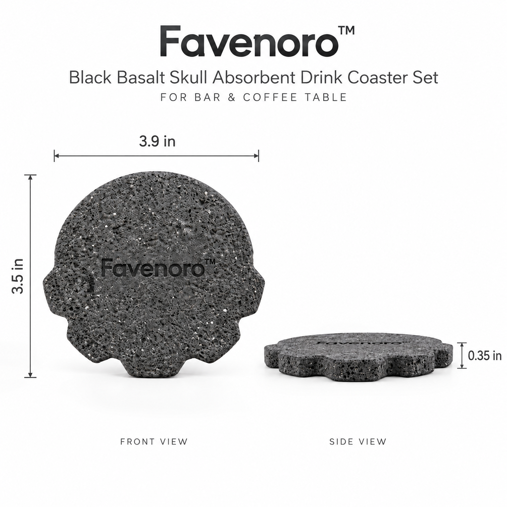 Favenoro™ Black Basalt Skull Absorbent Drink Coaster Set
