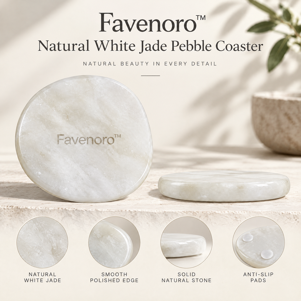 Favenoro™ Natural White Jade Pebble Drink Coaster