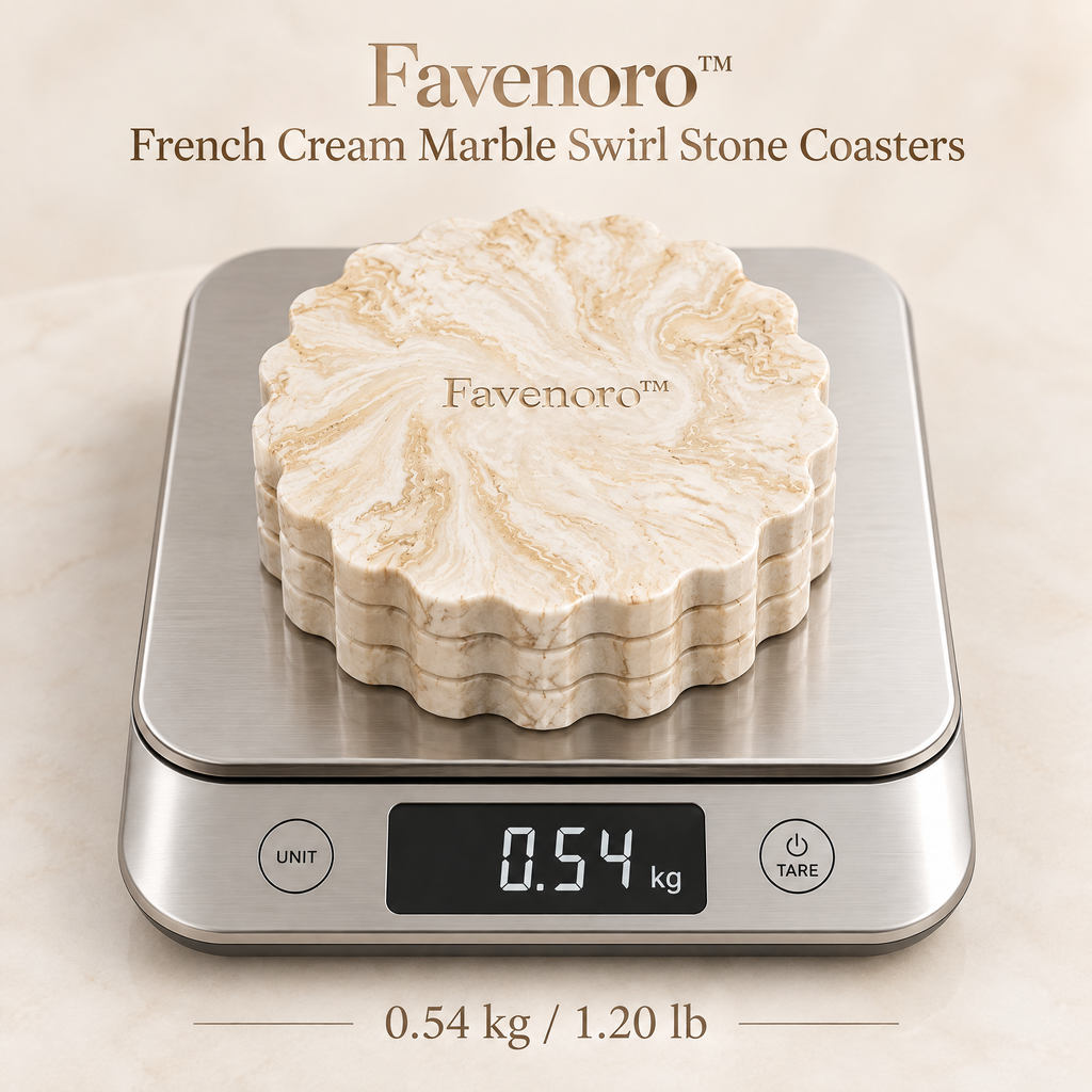 Favenoro™ French Cream Marble Swirl Stone Coasters