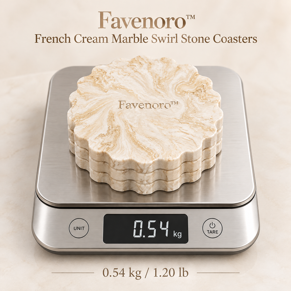 Favenoro™ French Cream Marble Swirl Stone Coasters