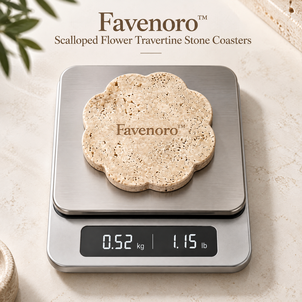 Favenoro™ Scalloped Flower Travertine Stone Coaster Set
