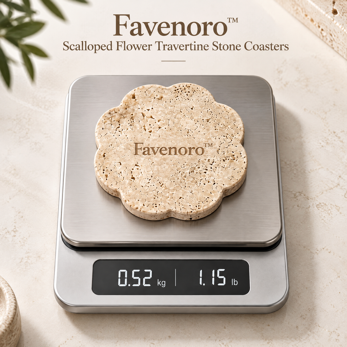 Favenoro™ Scalloped Flower Travertine Stone Coaster Set