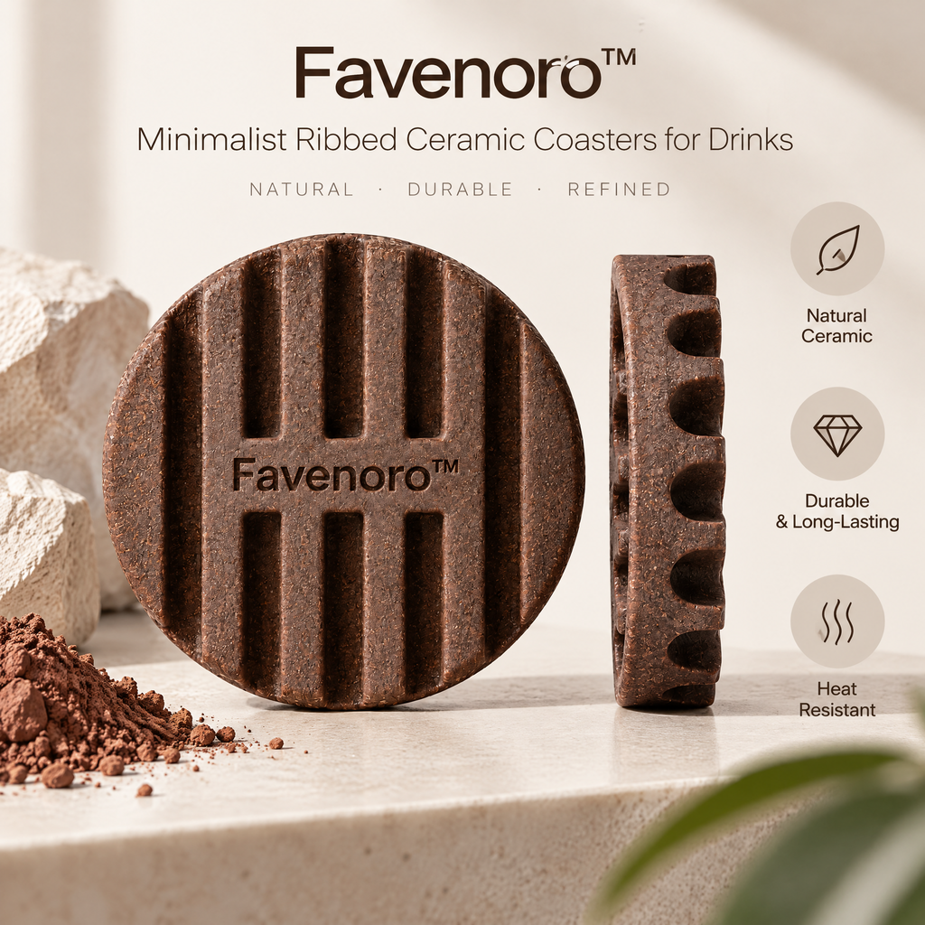 Favenoro™ Minimalist Ribbed Ceramic Drink Coaster Set