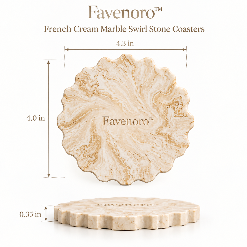 Favenoro™ French Cream Marble Swirl Stone Coasters