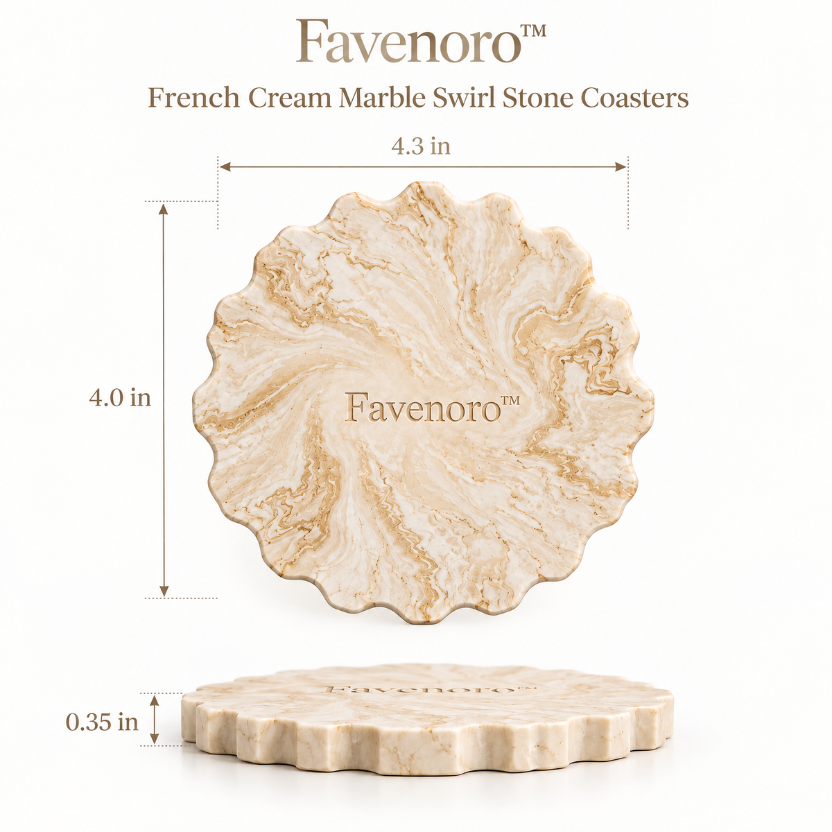 Favenoro™ French Cream Marble Swirl Stone Coasters