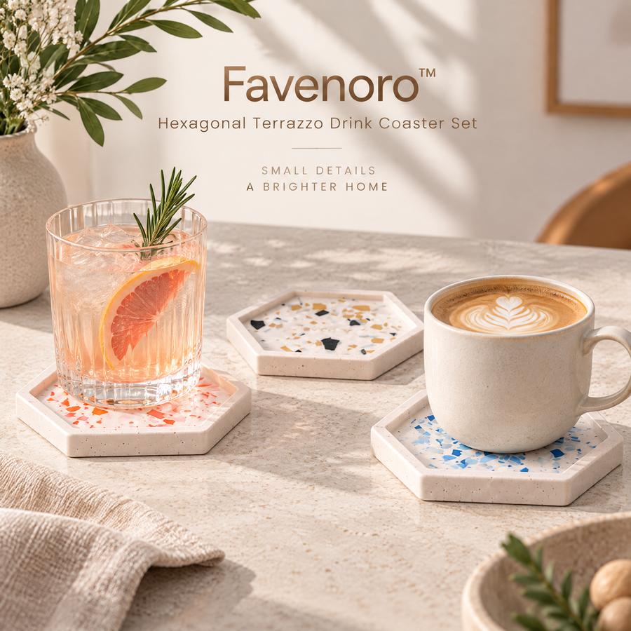 Favenoro™ Hexagonal Terrazzo Drink Coaster Set