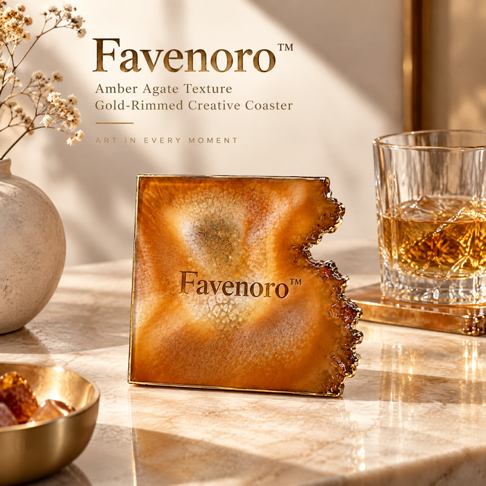 Favenoro™ Amber Agate-Inspired Gold-Rimmed Decorative Coaster