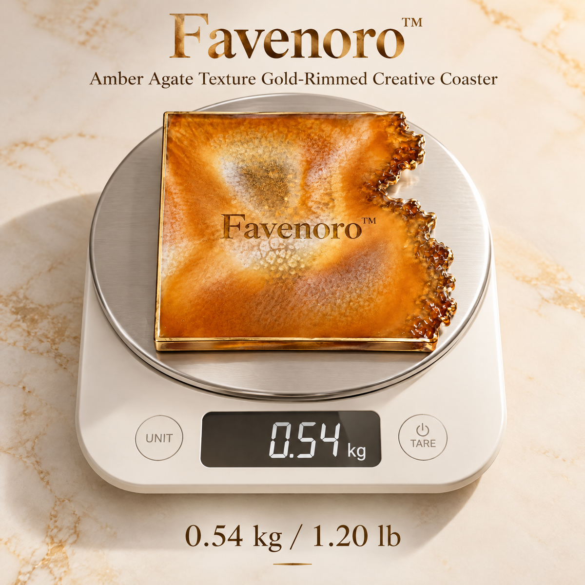 Favenoro™ Amber Agate-Inspired Gold-Rimmed Decorative Coaster