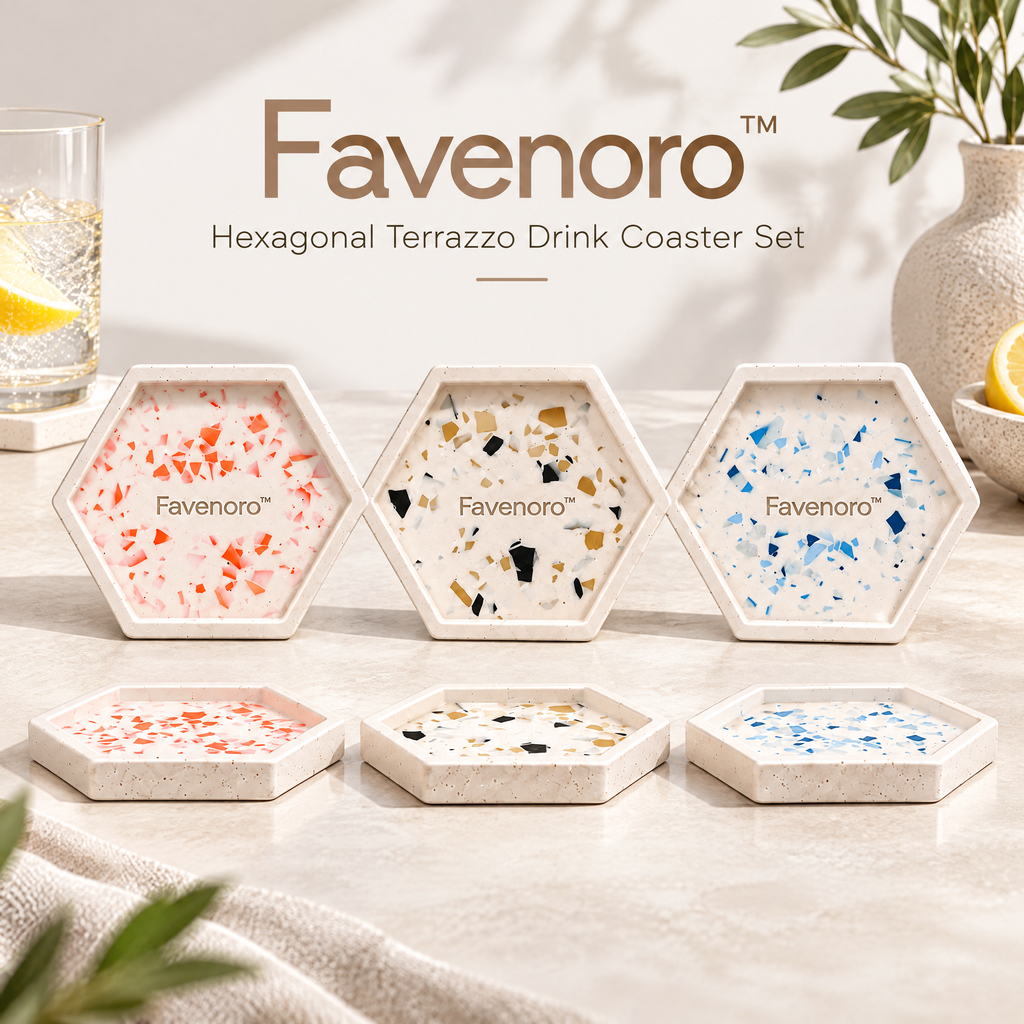 Favenoro™ Hexagonal Terrazzo Drink Coaster Set