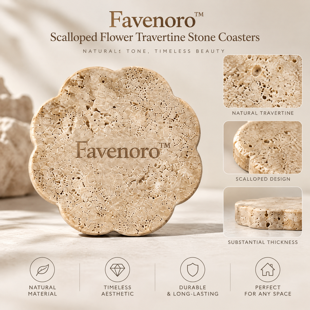 Favenoro™ Scalloped Flower Travertine Stone Coaster Set