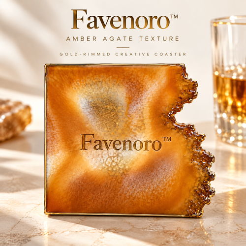 Favenoro™ Amber Agate-Inspired Gold-Rimmed Decorative Coaster