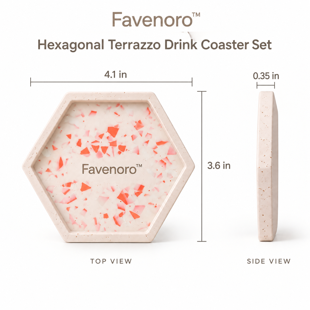 Favenoro™ Hexagonal Terrazzo Drink Coaster Set