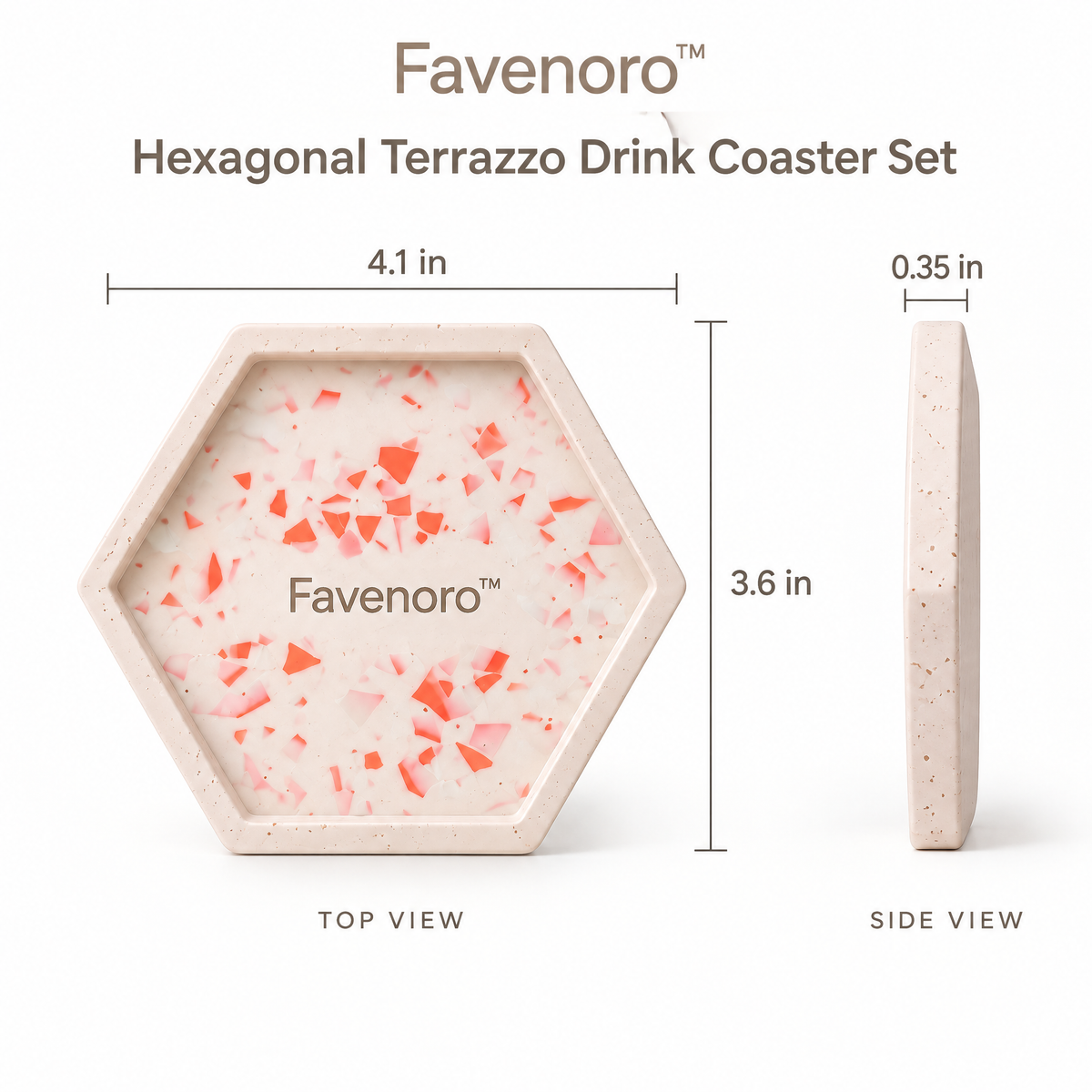 Favenoro™ Hexagonal Terrazzo Drink Coaster Set