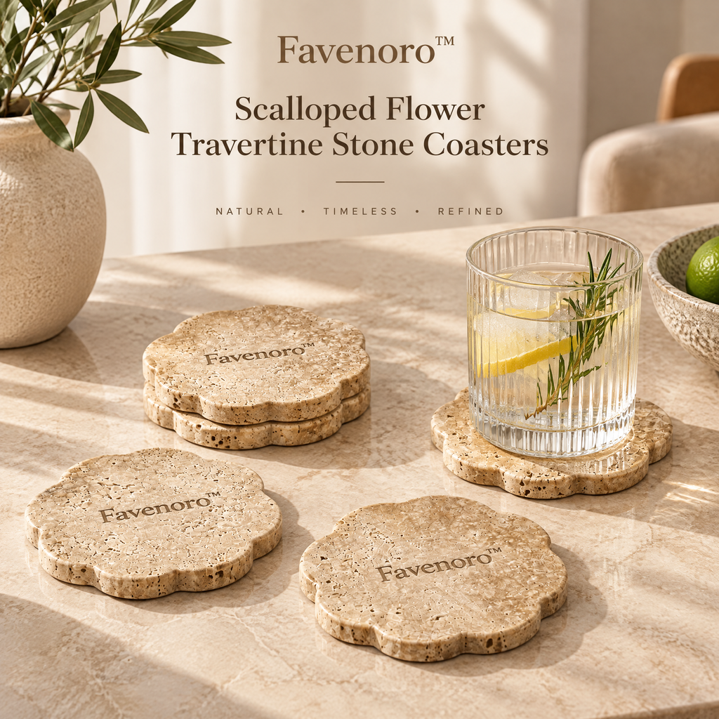 Favenoro™ Scalloped Flower Travertine Stone Coaster Set