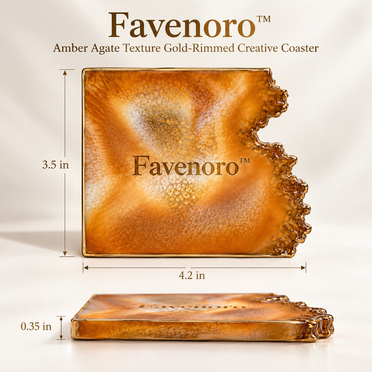 Favenoro™ Amber Agate-Inspired Gold-Rimmed Decorative Coaster