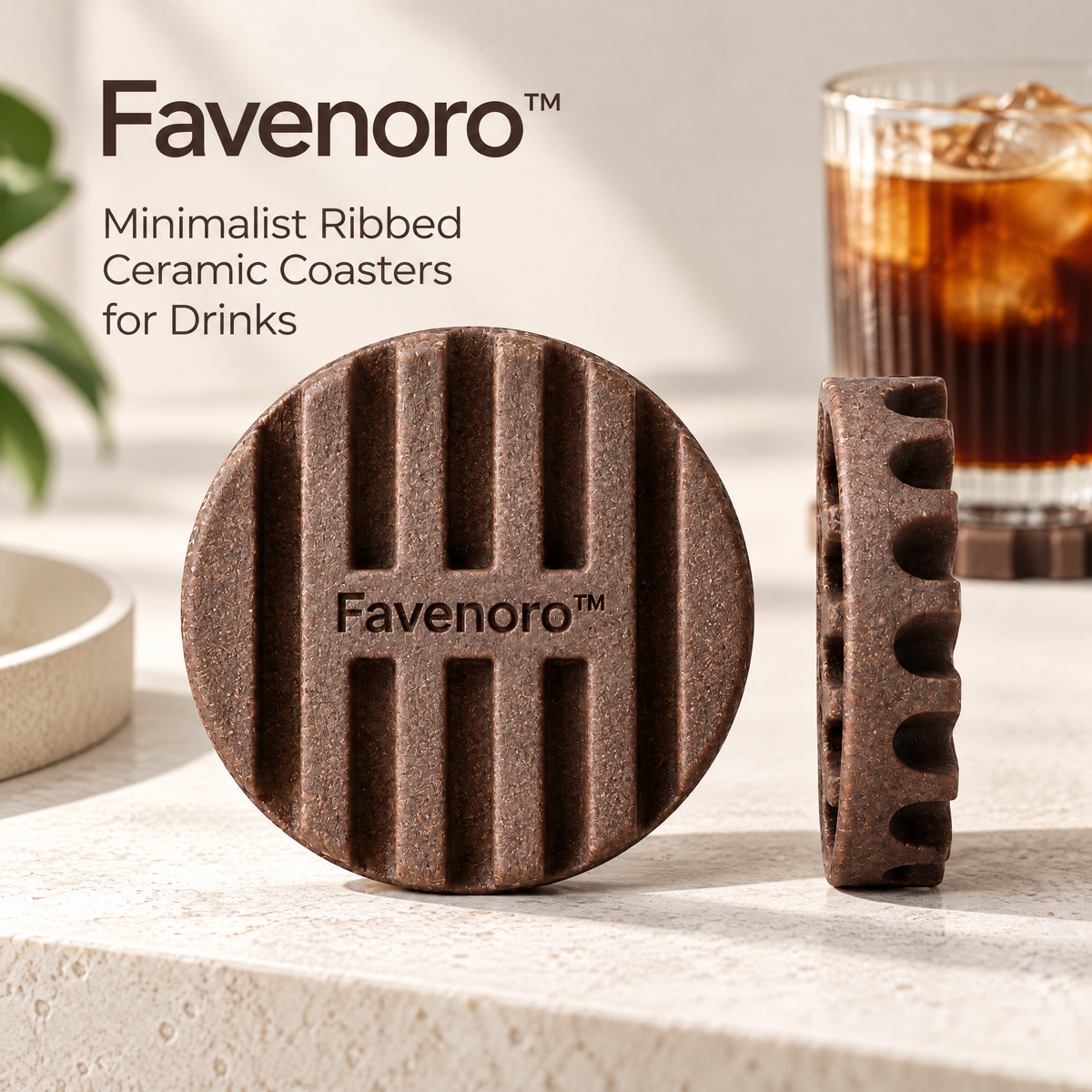 Favenoro™ Minimalist Ribbed Ceramic Drink Coaster Set