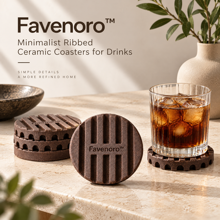 Favenoro™ Minimalist Ribbed Ceramic Drink Coaster Set