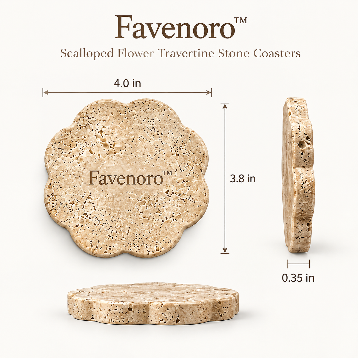 Favenoro™ Scalloped Flower Travertine Stone Coaster Set