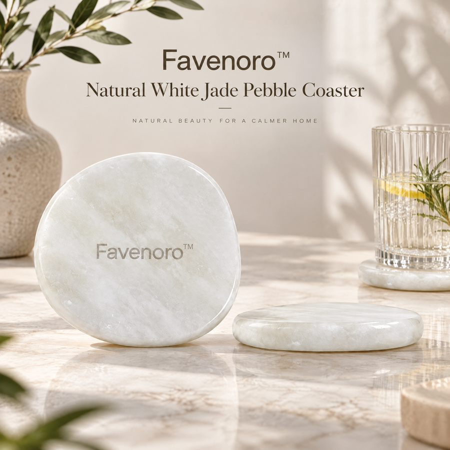 Favenoro™ Natural White Jade Pebble Drink Coaster