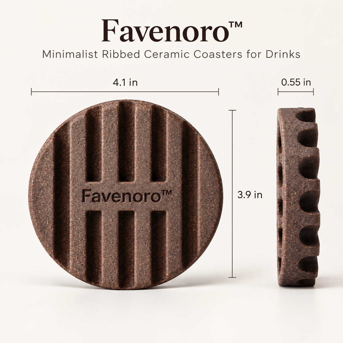 Favenoro™ Minimalist Ribbed Ceramic Drink Coaster Set